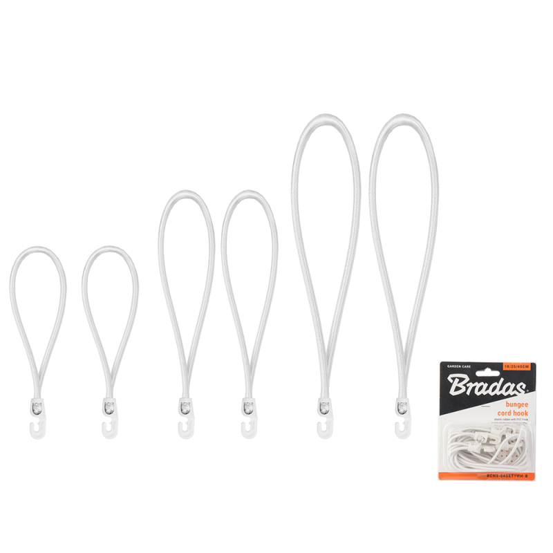 Elastinių juostų rinkinys su PVC BUNGEE HOOK kabliuku -BCH3-04SET1WH-B