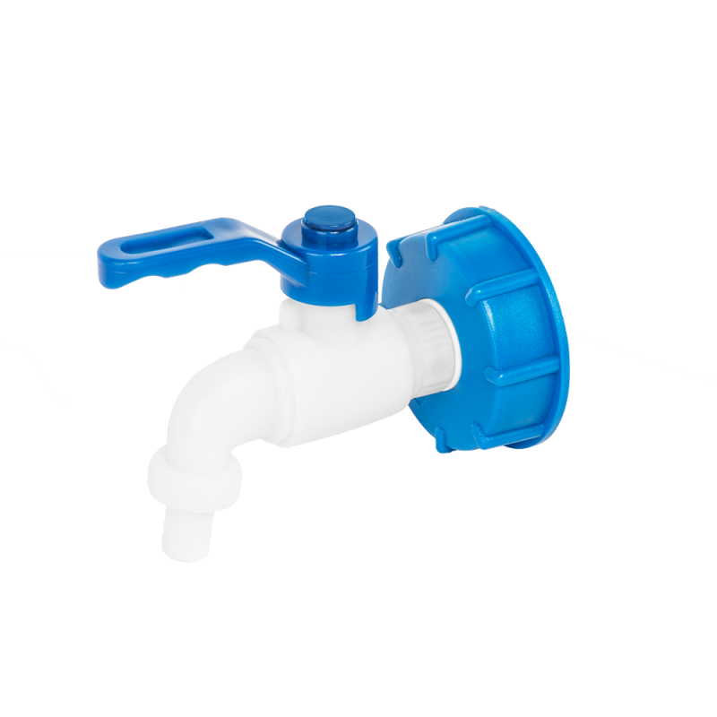 IBC rinkinys - mėlynas dangtelis - S60x6 su čiaupu - 1/2" x 1/2" plienas / PP -IBCS60-KS1212