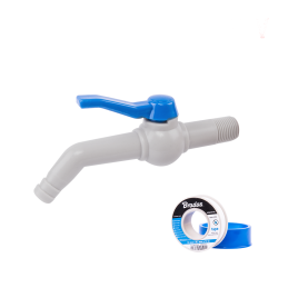 45° 1/2'' čiaupas 19 mm žarnai, 17 cm ilgio, su PTFE juostele - komplektas -GTM451213