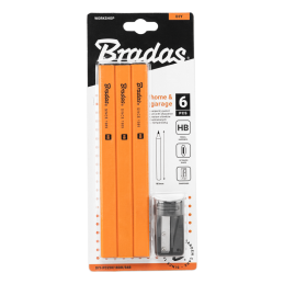 Statybinių pieštukų rinkinys su drožtuku HB 180mm OCTAGON -DIY-PC2OC18OR/S6B