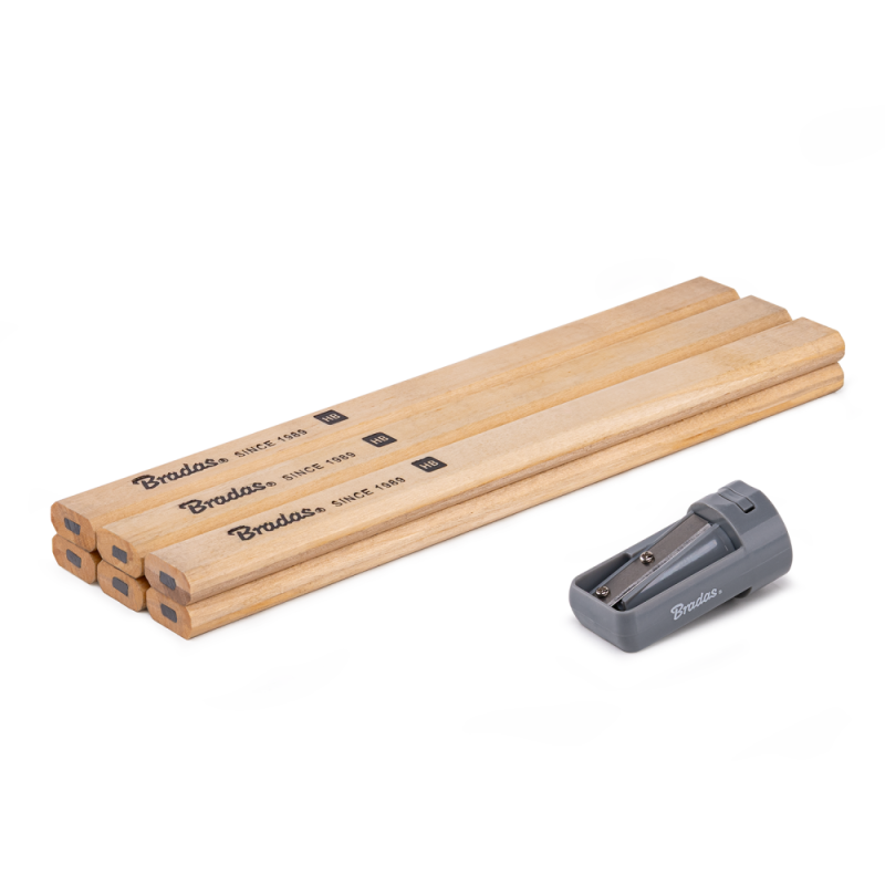 Statybinių pieštukų rinkinys su drožtuku HB 180mm OCTAGON -DIY-PC2OC18WD/S6B