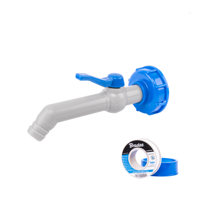 Rinkinys - PP 45° čiaupas su IBCS60x6 jungtimi 25 mm žarnai su PTFE juosta -IBCS60-GTM453419