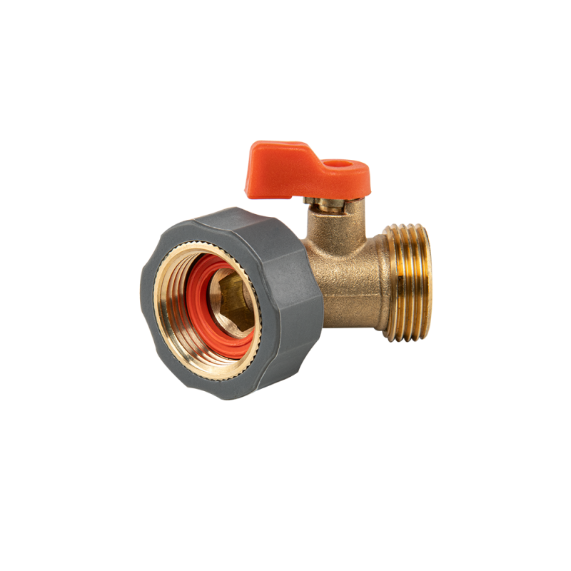 BRASS SOFT kampinė čiaupo jungtis GW 3/4" su vožtuvu ir išleidimo anga GZ 3/4 -BR-S2232/45