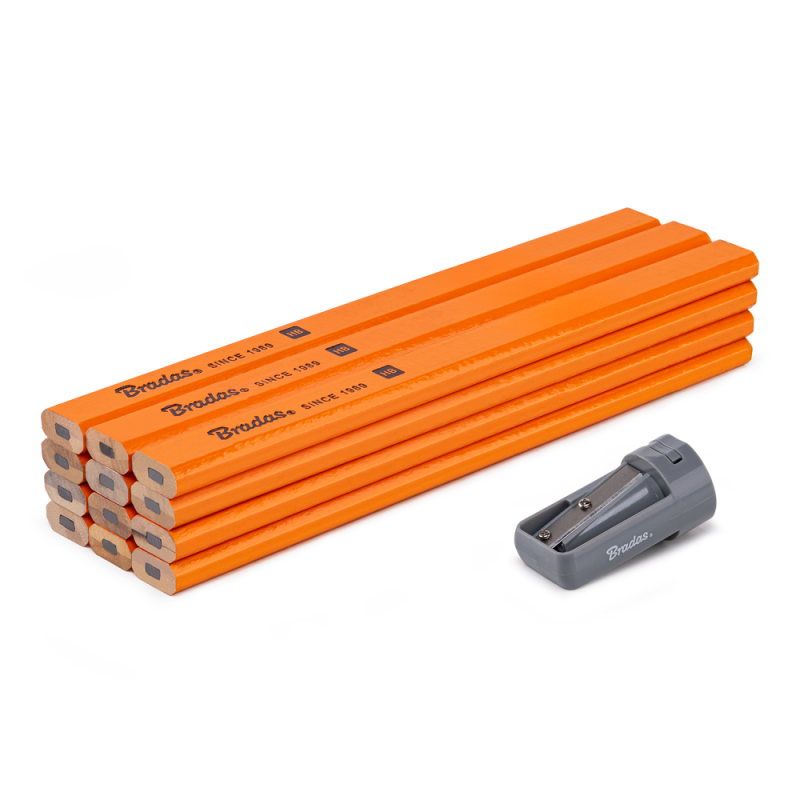 Statybinių pieštukų rinkinys su drožtuku HB 180mm OCTAGON -DIY-PC2OC18OR/S12T