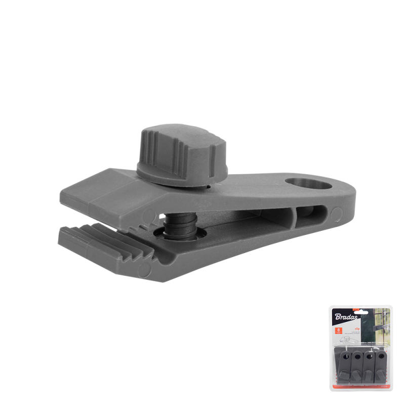 BUNGEE CLIPS virvelės laikikliai susukti laikikliais ir rankenomis - lizdinė plokštelė (8 vnt.) pilki -BCK3-B