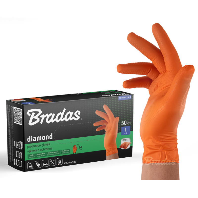 DIAMOND nitrilo apsauginės pirštinės, L dydis 8-9 -RWJNDOR9