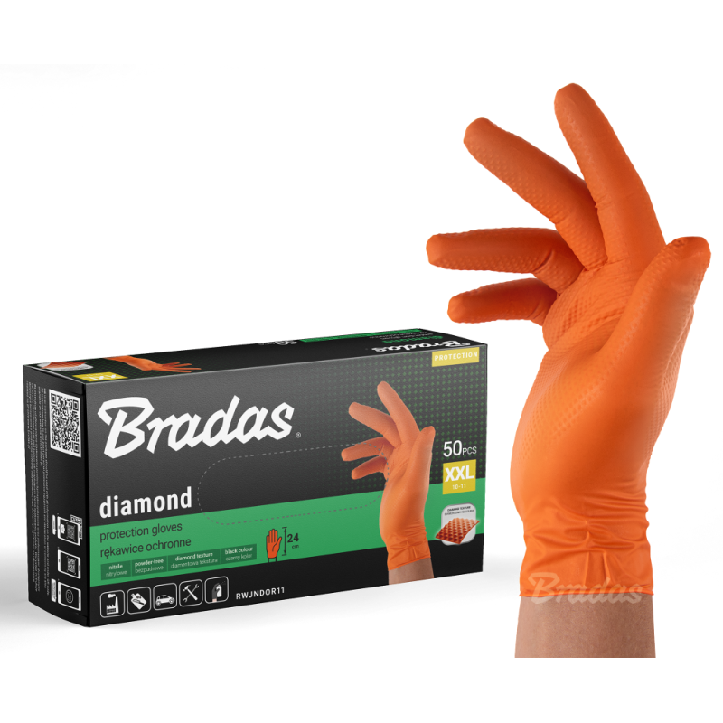 DIAMOND nitrilo apsauginės pirštinės XXL dydis 10-11 -RWJNDOR11