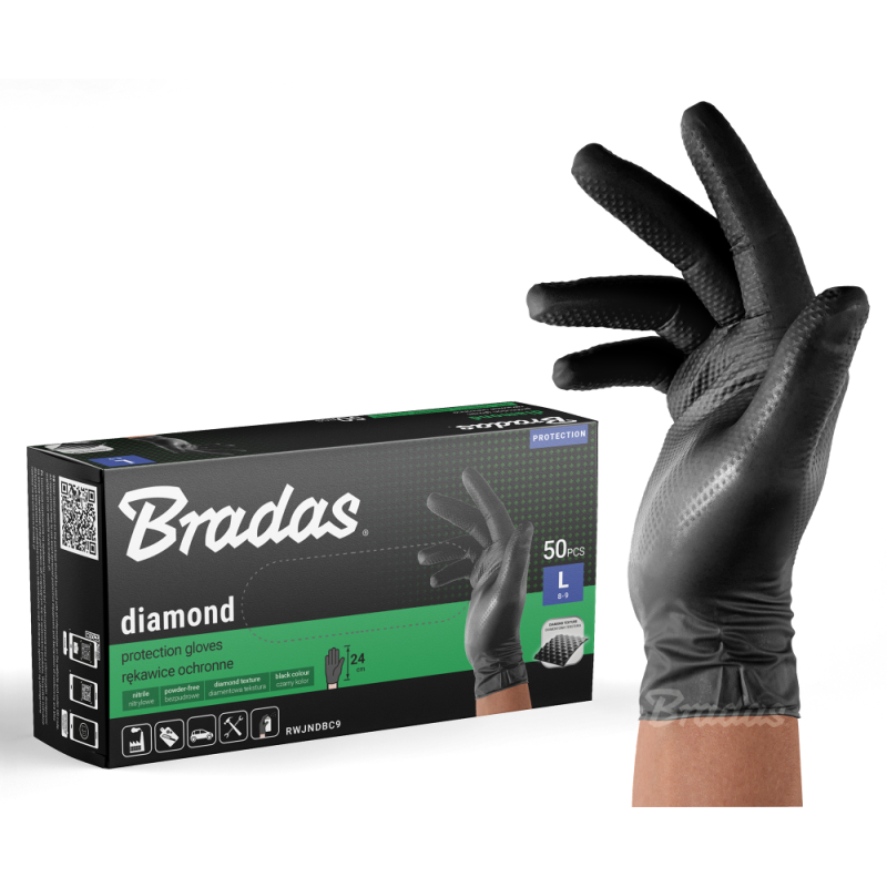 DIAMOND nitrilo apsauginės pirštinės, L dydis 8-9 -RWJNDBC9