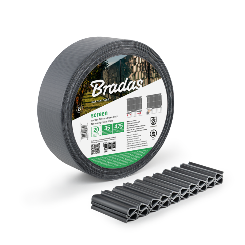 Balkonų tvoros juosta, 4,75 cm x 35 m, 450 g/m2, + 20 segtukų, grafito spalvos -TOB45047535GYL