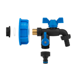 IBC rinkinys S60x6 + BLACK RAVEN čiaupas GZ 2x3/4'' NAILONAS/ŽALVARIS 5/8" žarnai + nipelis -IBCS60-GTBR123434NB1