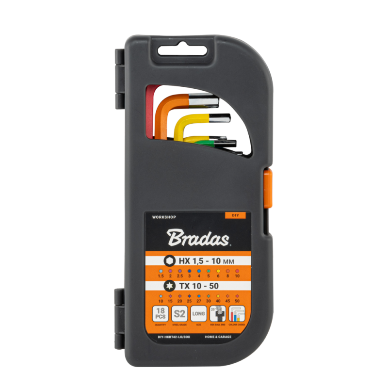 Šešiakampių ir „Torx“ raktų rinkinys HX 1,5–10 mm TX 10–50 18 vnt. -DIY-HKBT42-LO/BOX