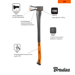 Stiklo pluošto skaldymo kirvis 1500g -KT-SF2150