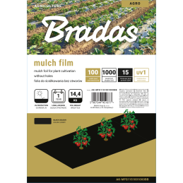 Mulčiavimo plėvelė be skylių, 1 m x 1000 m, 15 m vainikėlių -AK-MFG1151001000BB