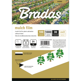 Mulčiavimo plėvelė be skylių, 1 m x 1000 m, 30 mikronų -AK-MFG1301001000BW