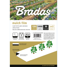 Mulčiavimo plėvelė be skylių, 1,2 m x 1000 m, 30 mikronų -AK-MFG1301201000BW