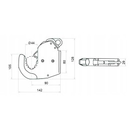 Cat 1 suvirinimo kablys su 44x28 hidroliderio rutuliu