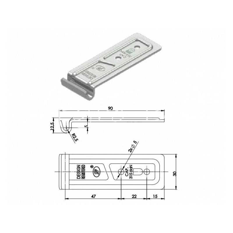 Nerūdijančio plieno priekabos šoninis tvirtinimas - ZN-06