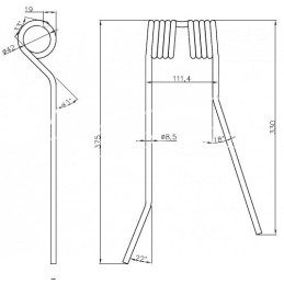 MESKO rotacinio grėblio vartytuvo dantis, kraštinis kairysis, platus, lenkiškas - 5275130030