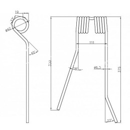 MESKO rotacinio grėblio vartytuvo dantis, kraštutinis dešinysis, platus, lenkiškas - 5275130040