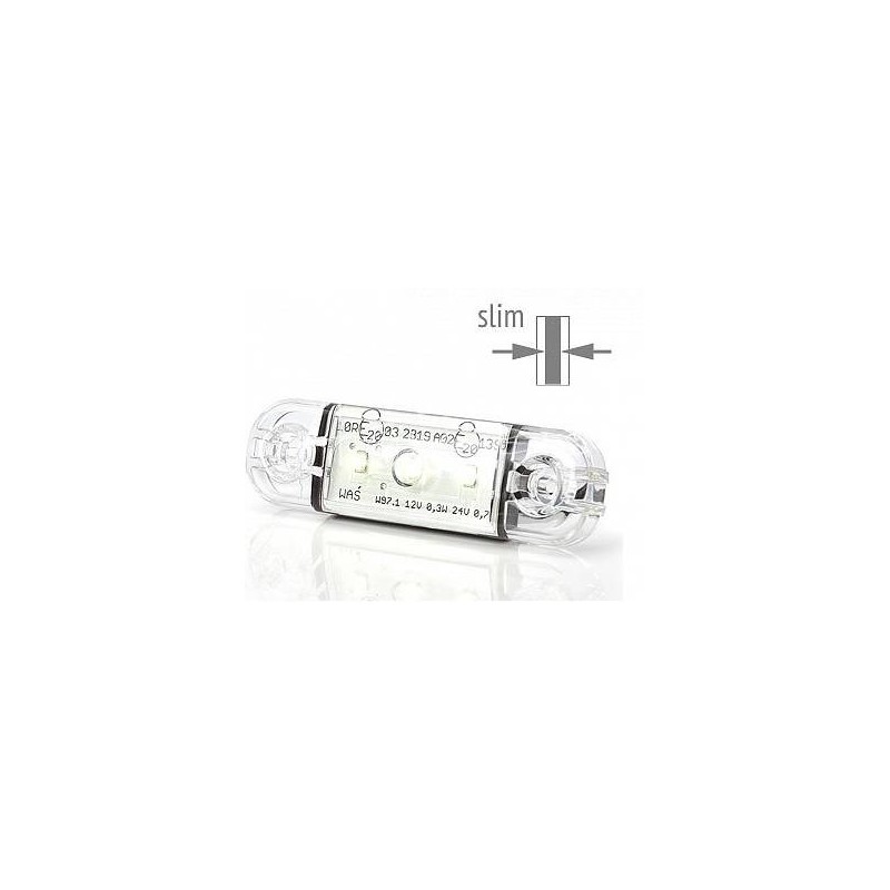 Priekinis gabaritinis žibintas W97.1 LED 12/24V baltas universalus vandeniui atsparus su laidu - 710