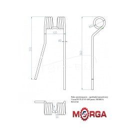 Vicon PZ FLEVO 480 rotacinio grėblio vartytuvo pirštas, dešinysis, dažytas milteliniu būdu, MORGA - PZ221M
