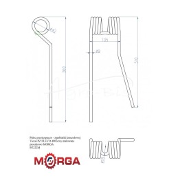 Vicon PZ FLEVO 480 rotacinio grėblio vartytuvo pirštas, kairysis, dažytas milteliniu būdu, MORGA - PZ222M
