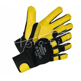 „Docker Titanum“ penkių pirštų, elastingos, pilno grūdo jaučio odos apsauginės pirštinės, juodos/geltonos, 10 dydis - ROT10
