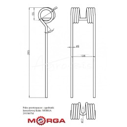 Kuhn 67609000 2935007 rotacinio grėblio vartytuvo pirštas, dažytas milteliniu būdu MORGA - 2935007M