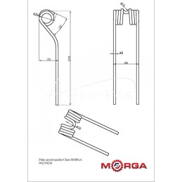 Claas MORGA milteliniu būdu dažytas rotacinio grėblio dantis 9023442 - 9023442M