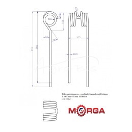 Pottinger L 385 mm 9,5 mm milteliniu būdu dažytas rotacinis grėblio dantis MORGA - 436150M