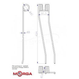 Rotorinio grėblio dantys 436234 Pöttinger, dažyti milteliniu būdu MORGA - 436234M