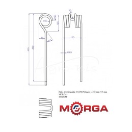 Vartytuvo virbas 436150 Pottinger L 380 mm 9,5 mm, dažytas milteliniu būdu MORGA - 436149M