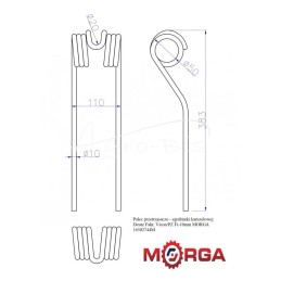 „Deutz Fahr“ rotacinio grėblio vartytuvo pirštas, „Vicon/PZ FI-10 mm“, dažytas milteliniu būdu, MORGA - 16502744M