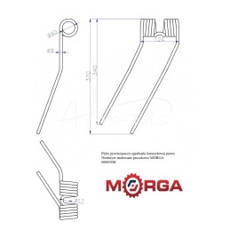 Dešiniojo rotacinio grėblio vartytuvo dantis 600038 Niemeyer milteliniu būdu dažytas MORGA - 600038M