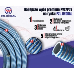 PVC/PVC nuotekų siurbimo ir tiekimo žarna DN32 Premium PZL HYDRAL - PCV32PHMB