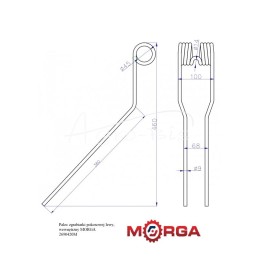Kairysis vidinis grėblio dantis 269042.0, dažytas milteliniu būdu MORGA - 2690420M