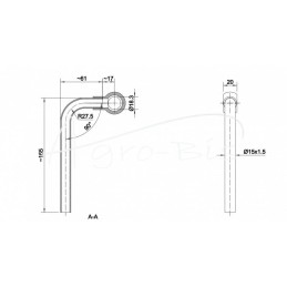 90 laipsnių kampu išlenktas vamzdis FI-15 su 18 mm kilpa, ilgis 200 mm HYDRAL - L-200.15KH 90