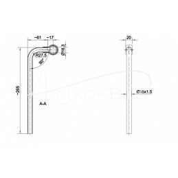 90 laipsnių kampu išlenktas FI-15 vamzdis su 18 mm kilpa, ilgis 300 mm HYDRAL - L-300.15KH 90