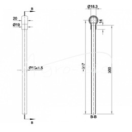 Tiesus vamzdis FI-15 su 18 mm kilpa, ilgis 300 mm HYDRAL - L-300.15PH