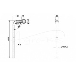 90 laipsnių kampu lenktas vamzdis Fi-15 su 18 mm kilpa, ilgis 400 mm HYDRAL - L-400.15PH 90