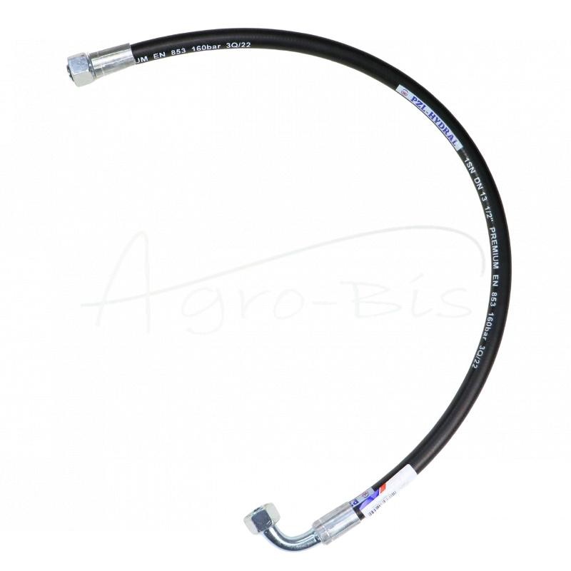 Hidraulinė žarna 160 barų sriegis M22x1.5 tiesi - alkūnė L-870mm DN12-1SN 16MPa PZL HYDRAL - AK-13-870/1SNH