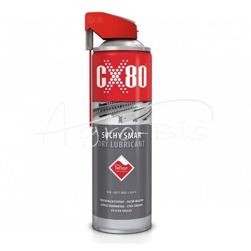 Skaidrūs, užteršimui atsparūs tefloniniai sausieji tepalai, skirti trinties taškų sausam tepimui, 500 ml su Duo-Spray CX-80 apli