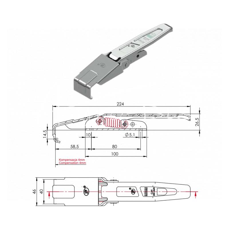 Nerūdijančio plieno šoninis kablys 200 kg - ZBN-01F