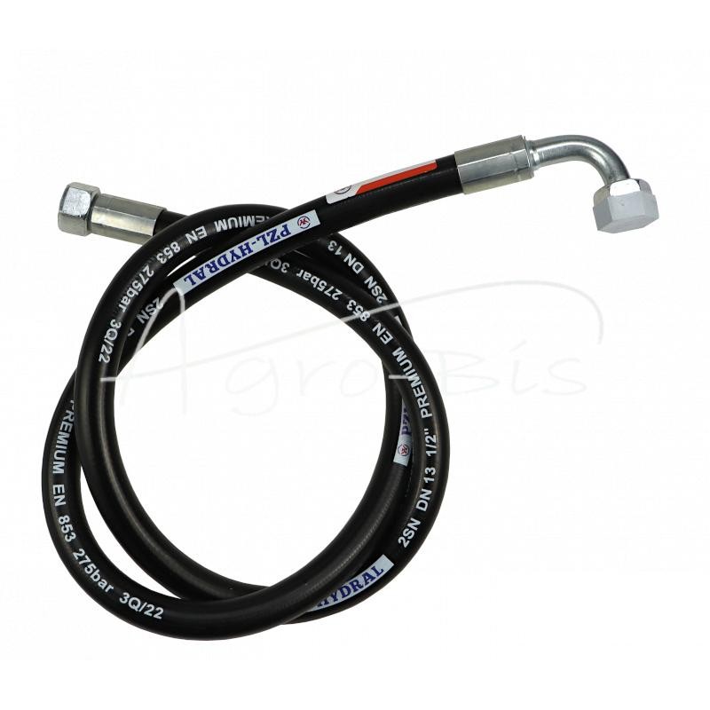 Hidraulinė žarna 275 barų sriegis M22x1.5 tiesi - alkūnė L-1500mm DN12-2SN 27.5MPa PZL HYDRAL - AK-13-1500/2SNH