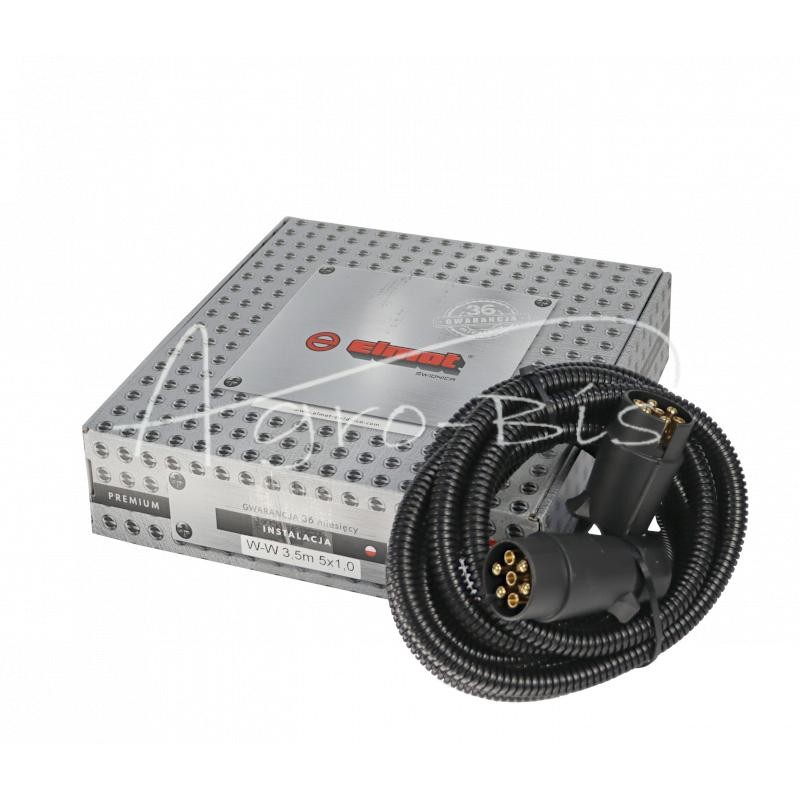 Priekabos prijungimo kabelis 5x1 3,5m, du kištukai, ELMOT PREMIUM vamzdis - 5x1x3,5PEL