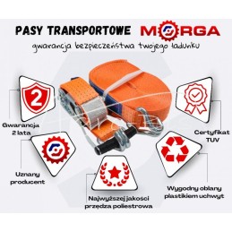 5T kėlimo diržas 10 m pločio 50 mm komplektas su sagtimi, sustiprinta 330 mm ERGO su sertifikatu, MORGA - PT5T10M50EM