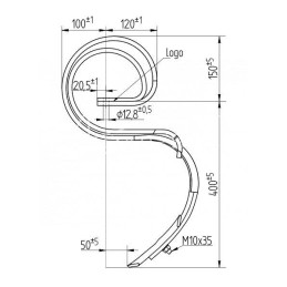 Spyruoklinis dantis 32x10/2x550, sustiprintas 141700004/0 Bagra žemės dirbimo agregatas - 0029/WZM