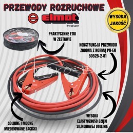 Guma izoliuoti užvedimo kabeliai 600A, 4M ZAC-35 Premium ELMOT - KR600A4MPEL