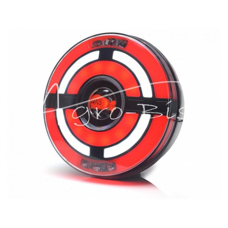 Galinis kombinuotas žibintas apvalus W1209 LED 12V/24V atsparus vandeniui IP66/68 universalus dešinysis, kairysis neoninis posūk