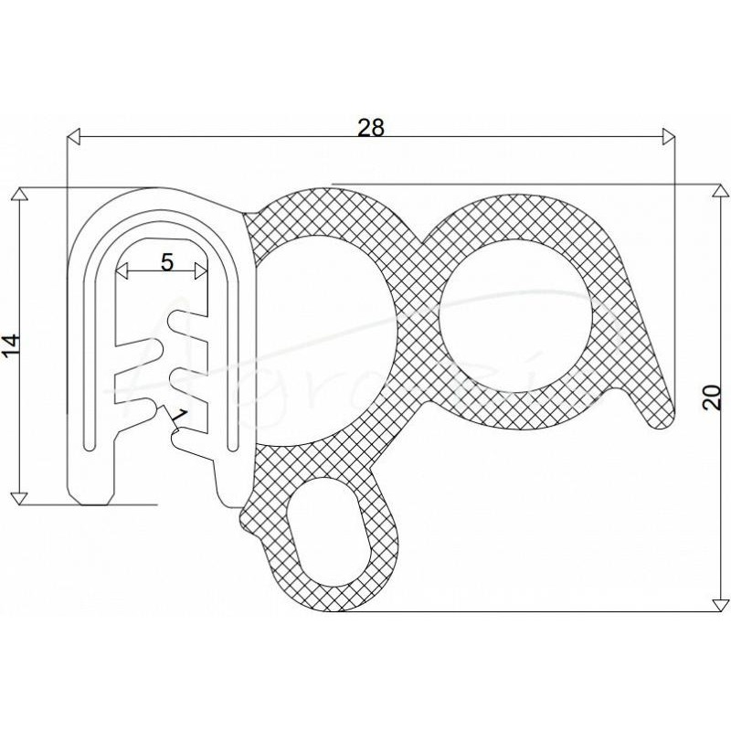 Sustiprinta guminė briaunų sandarinimo juosta stumdomoms durims TDZ_2B - UKZ4